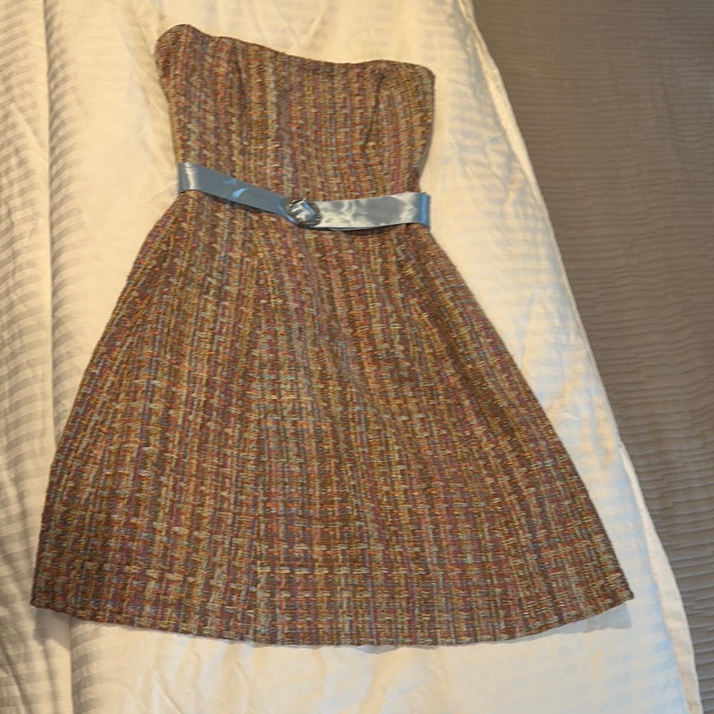 Shoshanna Multicolor Strapless Mini Dress with Blue Belt
